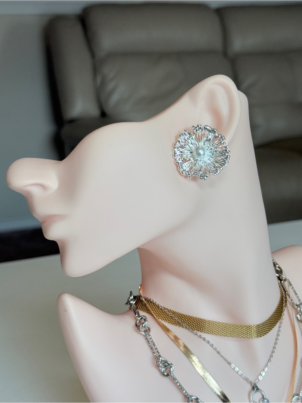 Silver Floral Pearl Earrings - Women Jewelry